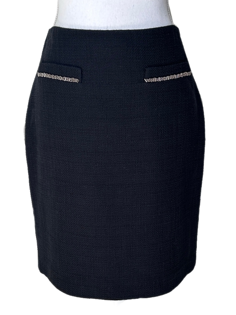 Karl Lagerfeld Pencil Mini Skirt Black Tweed Embellished Beads NEW Office Career